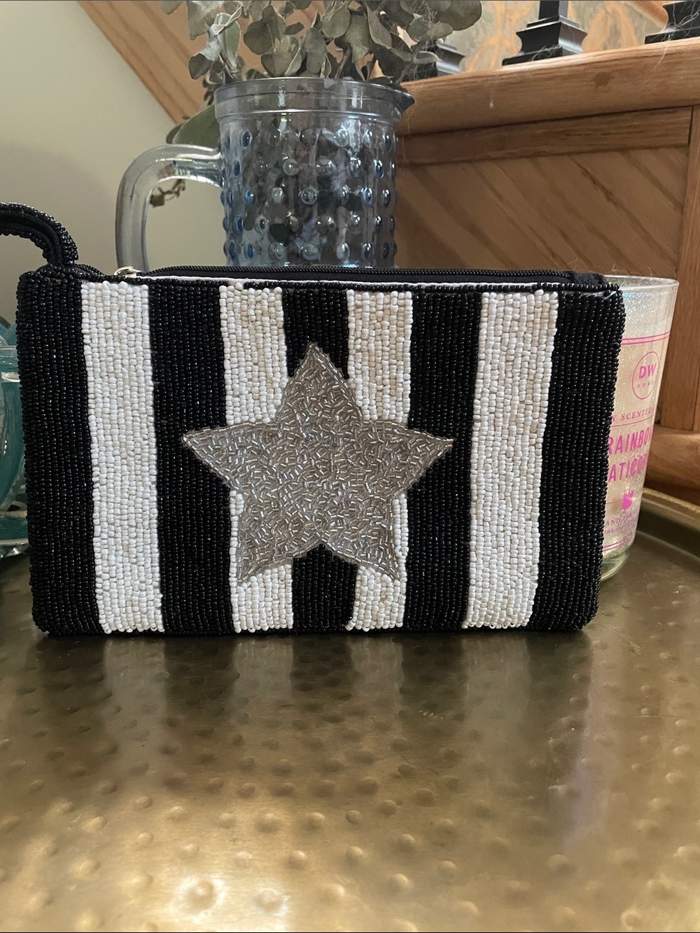 BOUTIQUE Black & White Beaded Stripe Wristlet with Silver Star - Picture 2 of 10